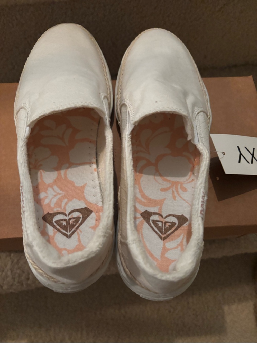 Roxy White Canvas Slip-On Espadrille with Natural Braided Trim - Picture 3 of 6